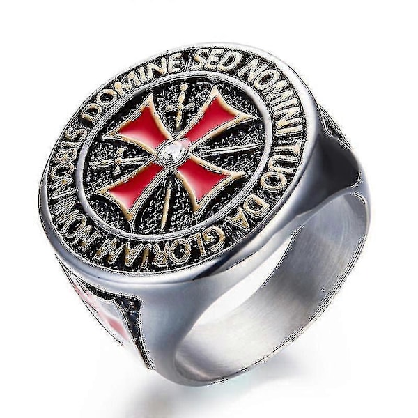 Tempelridderringer for menn, Crusader Cross Biker-ring i rustfritt stål Silver 10