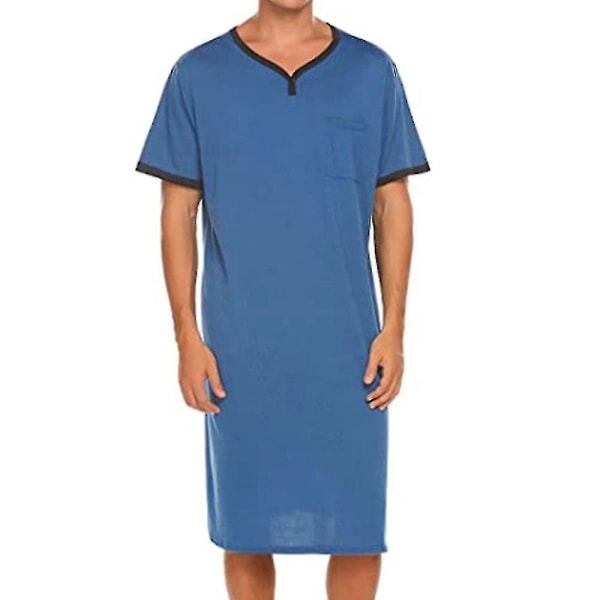 Menn Comfy Løs Pyjamas Nattkjole Natttøy Lang nattskjorte Loungewear Natttøy Royal Blue L