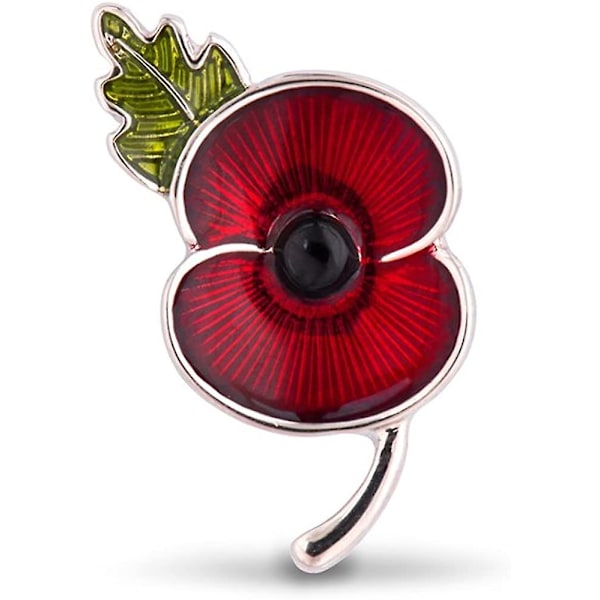 Röd Poppy Brosch Lapel Nål Emalj Badge Band Blommor Grönt Blad Lest Vi För Acsergeryget Present