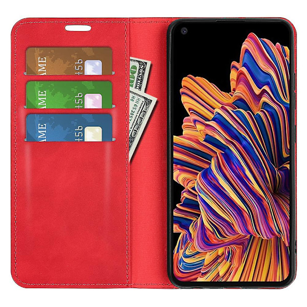 For Samsung Galaxy Xcover Pro PU Lær TPU Deksel Stativ Magnetisk Skin Touch Flip Lommebok Telefon Deksel Red