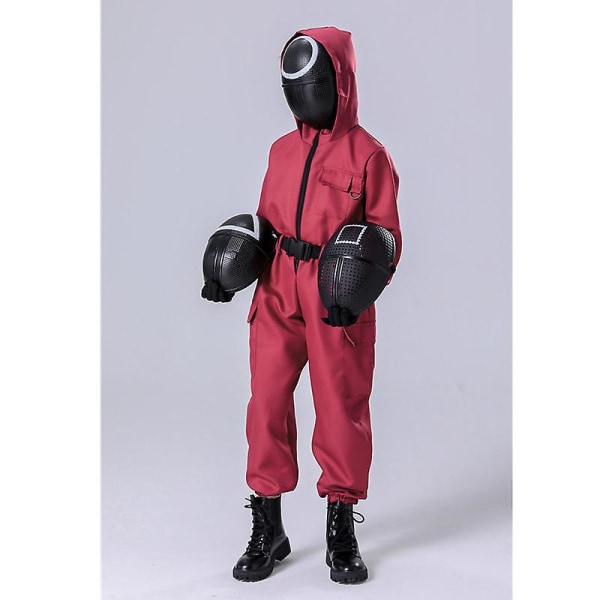 Kid Halloween Squid Game Cosplay Jumpsuit Cosplay kostymesett with round mask 130