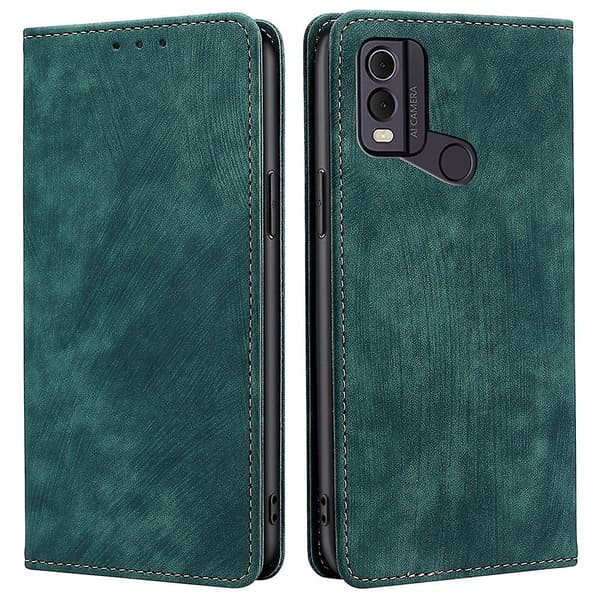 Texturerat Telefonfodral för Nokia C22 RFID-Blockering Stötsäkert Plånboks Magnet Läder Flip Stativfodral Green