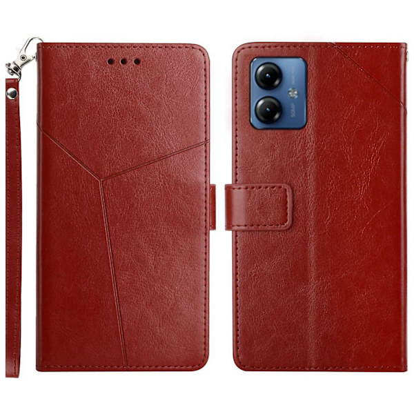 HT01 Plånboksfodral för Motorola Moto G54 5G, PU Läder Y-formad Linje Präglad Ställ Telefonfodral