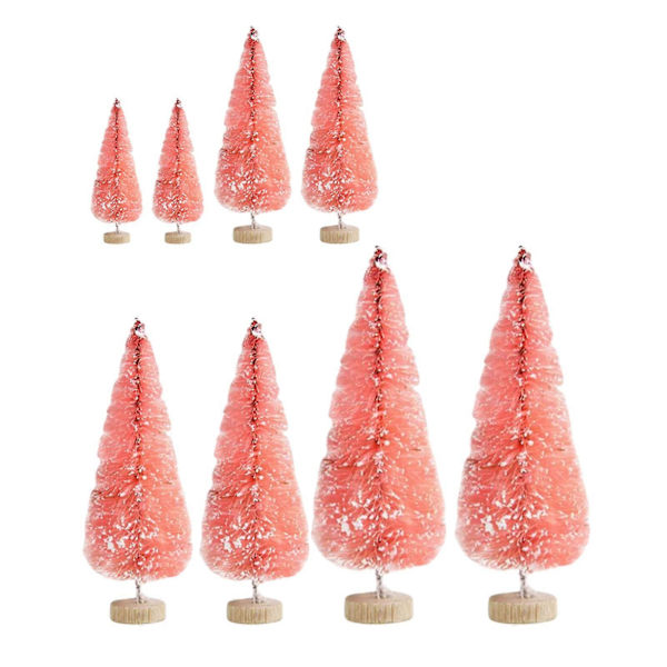 8 st Skrivbordsminiatyrer Tall Mini Konstgjord Julgran för Julfest Pink