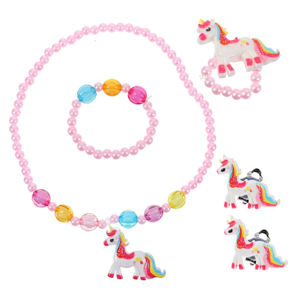 1 Set Girl Unicorn Jewelry Kid Necklace Girl Ring Child Bracelet Girl Earring