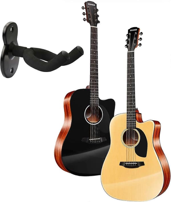 2-pack gitarrhållare väggfäste gitarrhängare, gitarrväggfäste displayfäste krokar för elgitarr, klassisk akustisk gitarr, bas svart