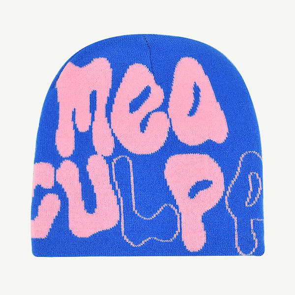 2023 Ny Strikkede Beanies Hat Mænd Kvinder Paragraf Kvalitet Cap Mea Culpa Y2k Varmt Mode Hundrede Tag Kold Hat Til Kvinder Hatte Blue Pink 2