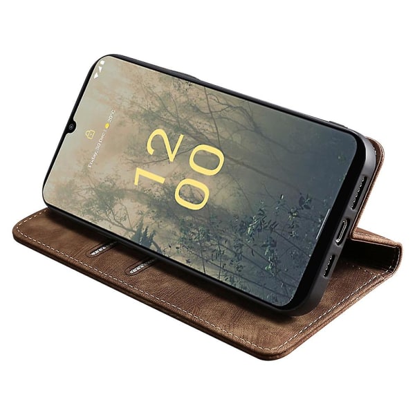 Teksturert telefondeksel for Nokia C22 Rfid Blocking Støtsikker lommebok Magnetisk lær Flip Stand Deksel Brown