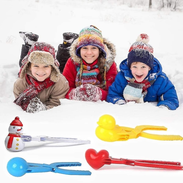4 pakke snøballtang, vinter snøballmakerleke, snøballpresse, snøballtang hjerteformede snøballer, perfekt utendørs leke snøleker for barn