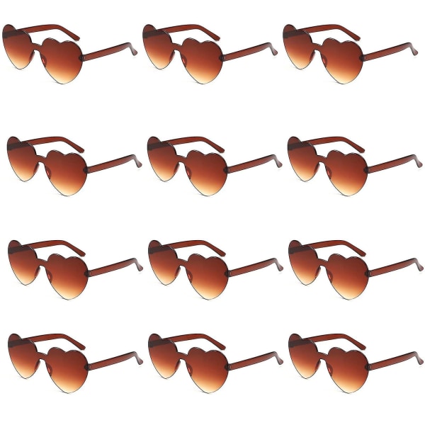 12 kpl Sydämenmuotoiset kehyksettömät lasit Trendikäs läpinäkyvät karkkiväriset silmälasit juhliin light brown