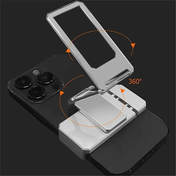 Foldbar telefonholder med bagklips, 360 graders roterende telefonholder, justerbar telefonholder til kontorbord, sort