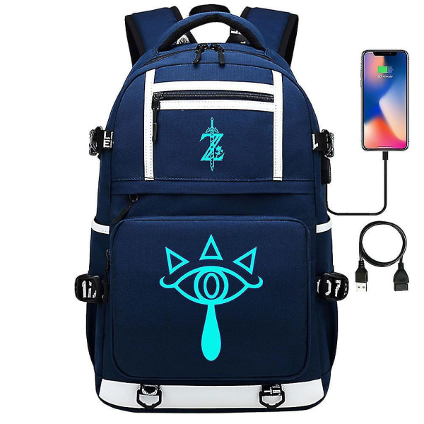 Zelda-link Game Print-rygsæk til teenagere, studerende, mænd og kvinder - Casual USB Charge Port Laptop-rejsetasker med Mochila-design til skole eller B
