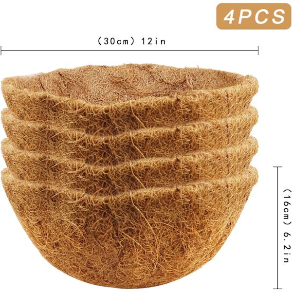 Hängande korgfoder Utomhusplanteringsfoder Runda kokosfiber förformade ersättningsfoder Fiberfoder för kruka 12 tum 4-pack