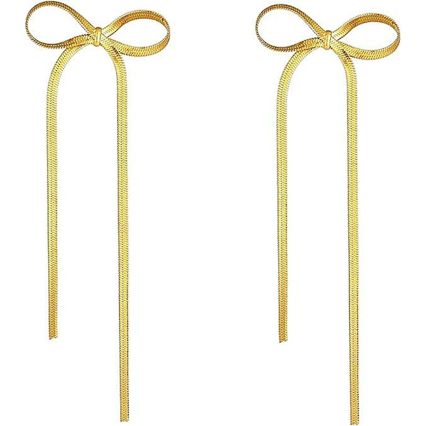 Örhängen med rosett för kvinnor, guld silver rosett dinglande droppörhängen lång tofs kedja rosett knut örhängen för bröllop trendiga smycken gåva Gold 2Pairs