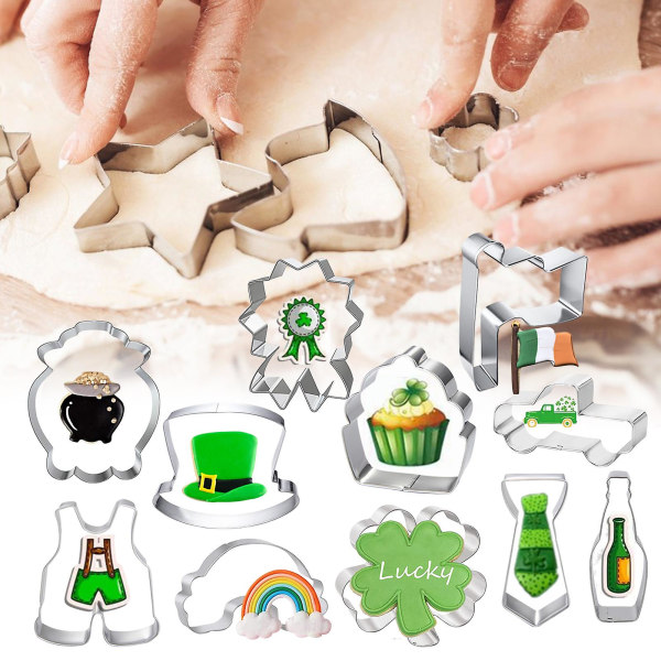 St. Patricks Day Cookie Cutter -hattu sateenkaari-apilan muotoinen, tarttumaton lämmönkestävä uudelleen käytettävä, helposti irrotettava ruostumaton teräs suklaafonantti mold K