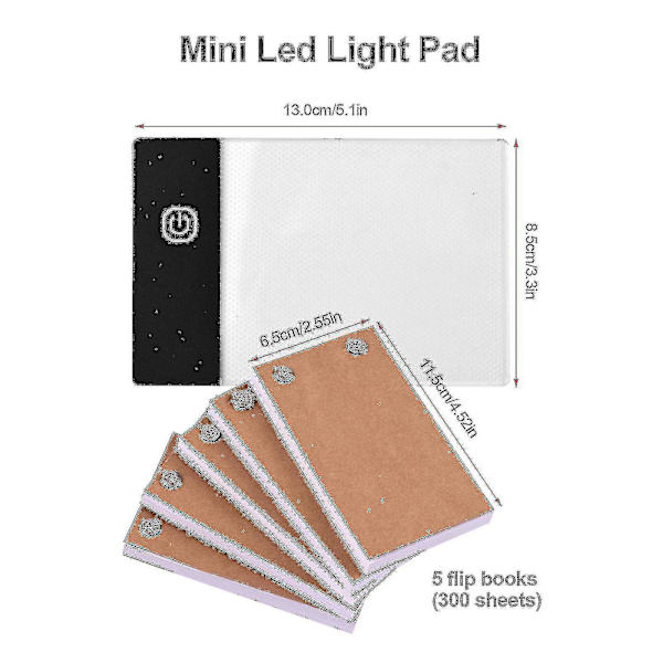 Flip Book Kit med Lysplate LED Lysboks Tablet 300 Ark Tegnepapir Flipbok med Bindeskruer for Tegning Sporing Animasjon Skissering Cartoo