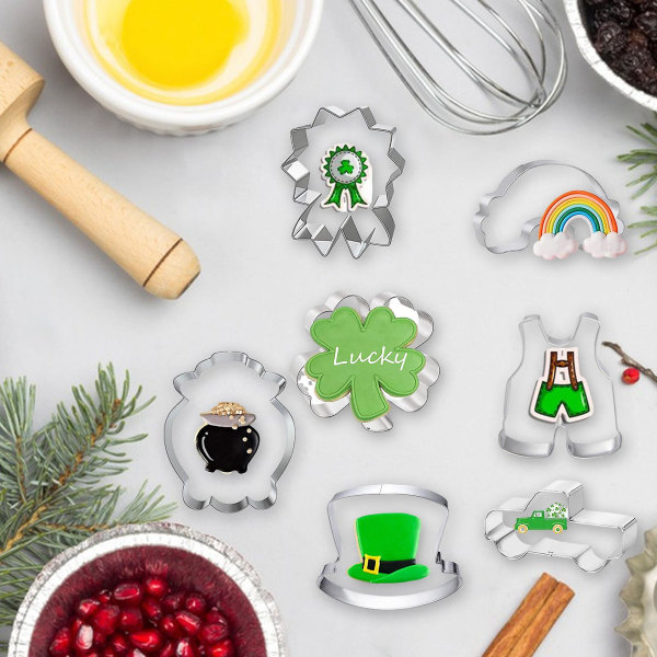 St. Patricks Day Cookie Cutter Hat Rainbow Clover Shape Ikke-klebrig Varmebestandig Gjenbrukbar Lettløsende rustfritt stål sjokoladefondant bakeform E