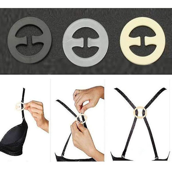 Dame BH BH Stropper Strop Clips Forlængersæt Skjul Racer Back Clips (6 stk, Sort, Hudfarve, Transparent Farve)