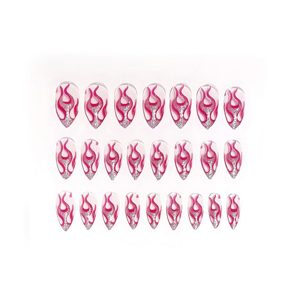 Falske negle, kiste falske negle, blanke medium fulddækkende akryl negle, slangetryk på negle Art Designet gallafest for kvinder og piger (24 stk) ,flamme Flame Pink