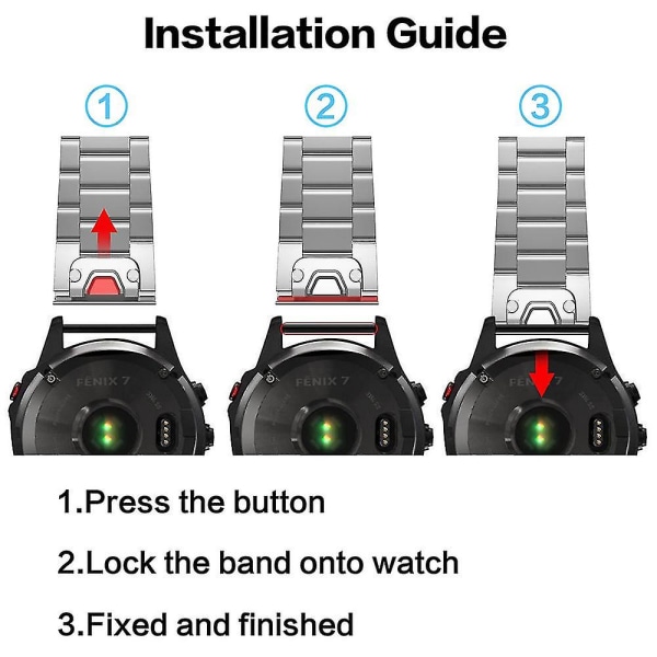 Rem for Garmin Fenix 6, rustfritt stål, enkel å montere, erstatningsrem for Garmin Fenix 5 / Fenix 5 Plus / Fenix 6 Pro