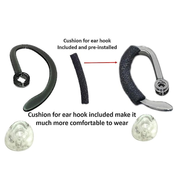 Ørepropper + Ørekrok-løkker + Skumreservedeler + Øreputer Fit Kit for Plantronics- Cs540 Savi W440 W740 W745 Wh500 Earloops Earho