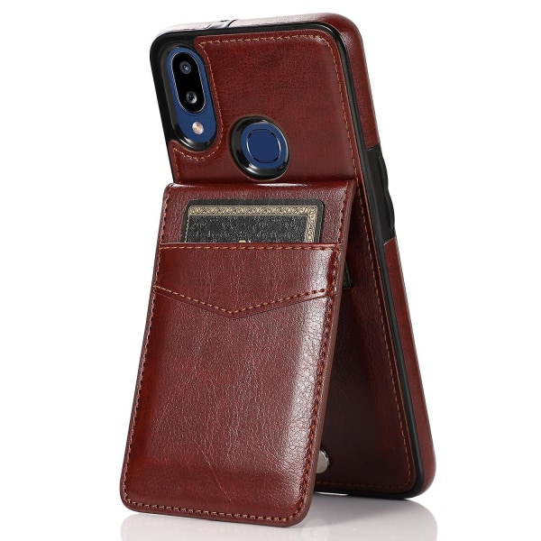 Til Samsung Galaxy A40 læderbelagt TPU etui Telefoncover med Kickstand Card Slots - Brun