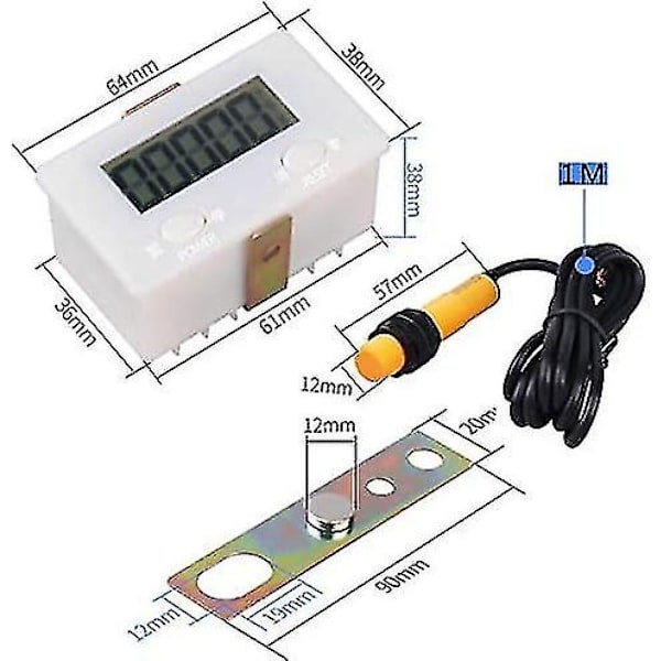 Digital 0-99999 Räknare 5 Siffror Plus Upp Mätare + Närhetssensor Med Magnet