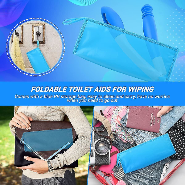 Auniq 15,7" lange foldbare toilethjælpemidler til aftørring, toiletpapir hjælper værktøj med krog, blå