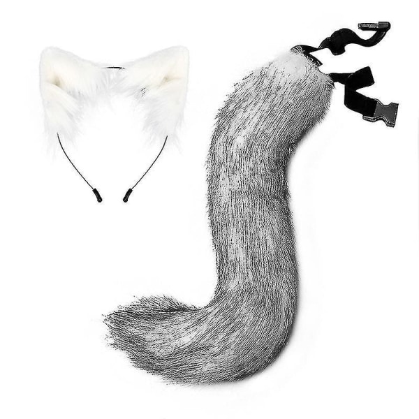 2 stk Fox Cosplay rekvisitter Justerbar revehale Katteører pannebånd Halloween karneval fest kostyme rekvisitter Grey White