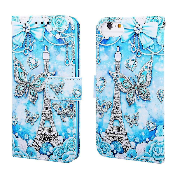 Ny Kompatibel Med Iphone Se 2020/ 8/ 7 Etui Læder Flip Wallet Cover Med Kort Slot Holder Kickstand Mønster - Tårn Butterfly