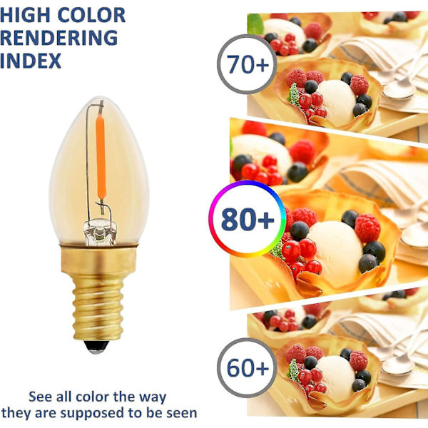 C7 E12 LED Pære 220v, 0.5w Erstatning for 5w, E12 LED Filament Pære Amber Dekorativ Natlampe Pære, Varm Hvid 2200k, Ikke-dæmpbar, Pakke med 6