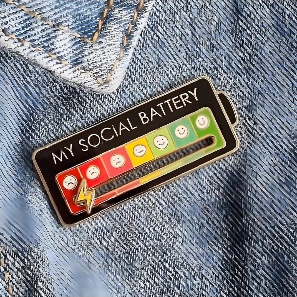 New Upgrade Social Battery Pin - My Social Battery Creative Lapel Pin, Fun Emotional Pin 7 Days A Week Black