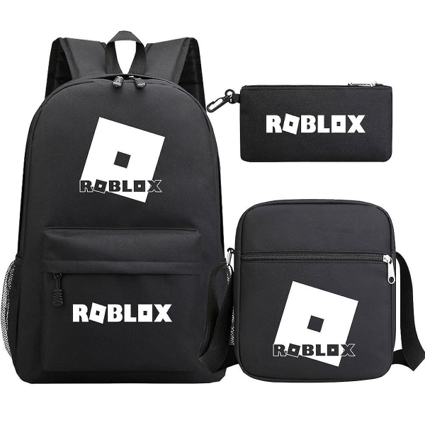 3stk/sett Anime Roblox Ryggsekk Casual Svart Skoleveske Med Messenger Bag Blyantveske