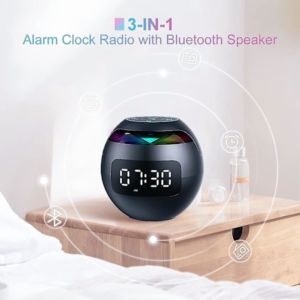 Väckarklocka för sovrum, digital väckarklocka med Bluetooth-högtalare, dubbla alarm, LED-lampa, 12/24h USB-laddningsport, klocka för tunga sovare