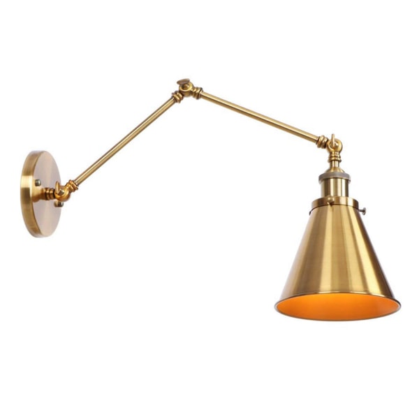 Industriell vegglampe Light Messing Cone Shade Vegglampe med justerbar arm for innendørs hjemmebar Wa