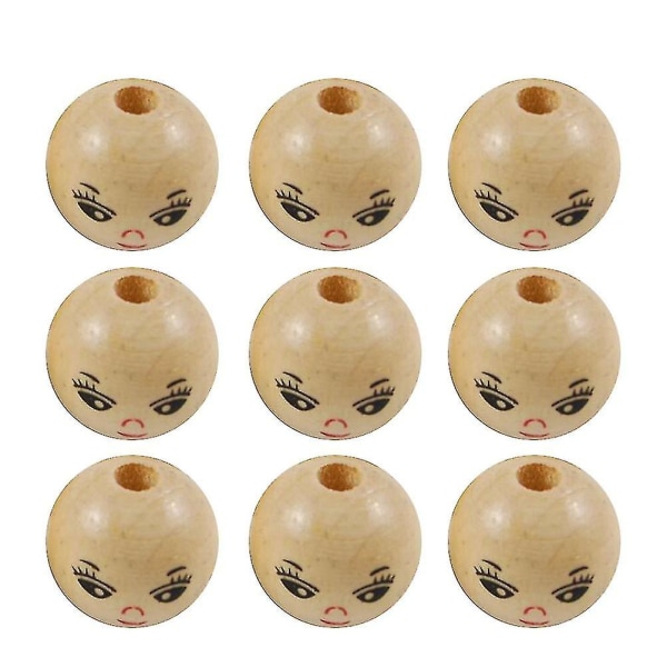 100 kpl Pyöreitä Puuhelmiä DIY-Naruhelmiä Tarvikkeita Naurava Kasvo Puuhelmi (18mm)