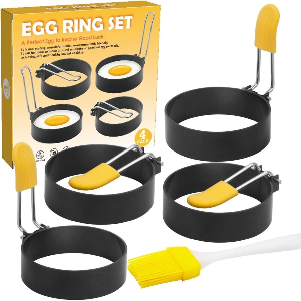 Äggringar för ägg muffins, 4-pack äggformare för stekning, stekt form för matlagning, non-stick metall rund äggkokare till frukost, kit