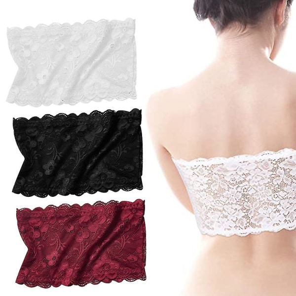 Klid 3 stykker Kvinder Blomster Blonder Tube Top Bh Bandeau Kode black   white   wine red