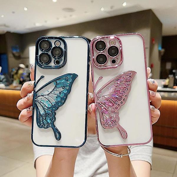 Lyxig elektropläterad silikon transparent glitter kvicksand dröm fjäril telefonfodral iPhone 15 Pro