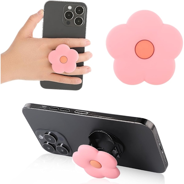 Telefonhållare med prästkrageblomma, hopfällbar och expanderbar silikontelefonhållare, söt 2D-telefonbaksida.