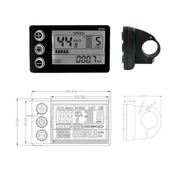S866 sähköpyörä 24-48v LCD-näyttömittari ohjauspaneeli sähköpyörälle