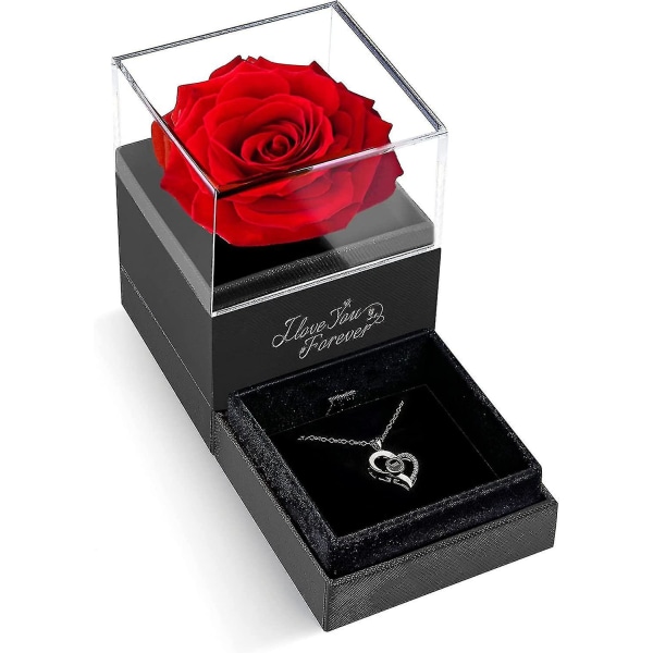 Jeg elsker dig halskæde med rød rose - romantiske gaver til sin kone Kæreste på jubilæum Valentinsdag Fødselsdagsgaver til kvinder mor