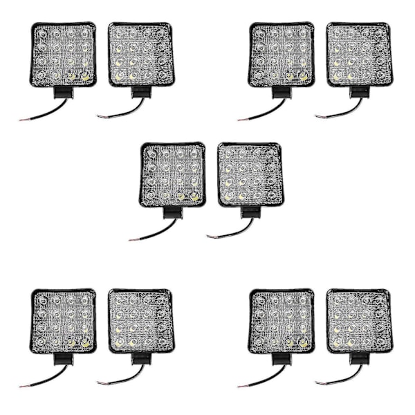 10x 48W Fyrkantiga LED Arbetslampor 6000K för Schaktmaskiner, Vältar, Terräng, 12V/24V