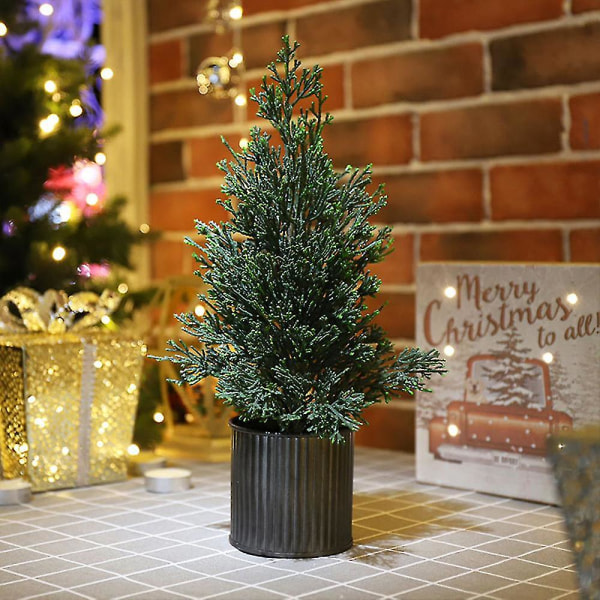 Flockende kunstigt juletræ, skrivebordsjuletræ af cedertræ, indendørs julepynt D
