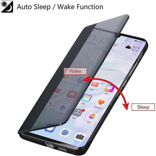 Huawei P30 Cover, Smart View Læder Flip Cover, [Strømsparefunktion][Integreret Beskyttelse](p30, sort)
