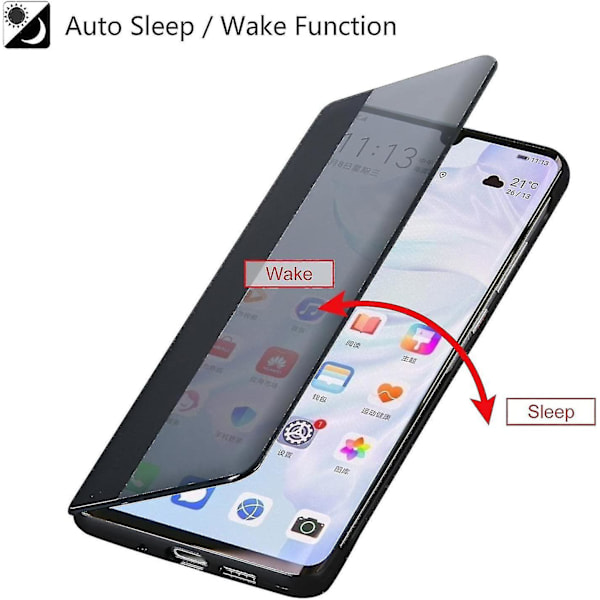 Huawei P30 Skal, Smart View Läder Flip Fodral, [Energisparläge][Integrerat Skydd](p30, svart)