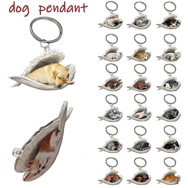 Hengende Ornament Nøkkelring Søt Sovende Engel Dog Wing Anheng Hundegave Ca Cat Puppet