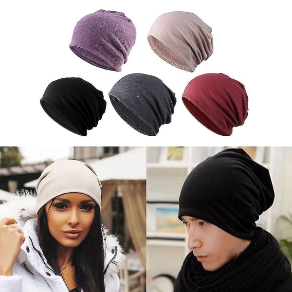 5-pack Slouchy Baggy Beanie Kemohättor - Khaki + Svart + Grå + Vinröd + Lila