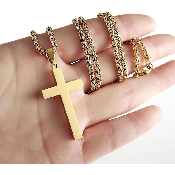 Kors Halsband för Män Pojkar Kvinnor 16-24 Tum Rostfritt Stål Korshänge Kedja Religiös Present Silver Silver 22 Inches