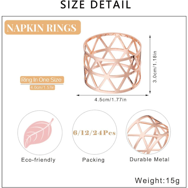 Hule Serviettringer, Gull Serviettringer Sett, Delikat Serviettringer Bulk For Bryllup Bursdagsfest Bankett Dekor Rose gold 12pcs